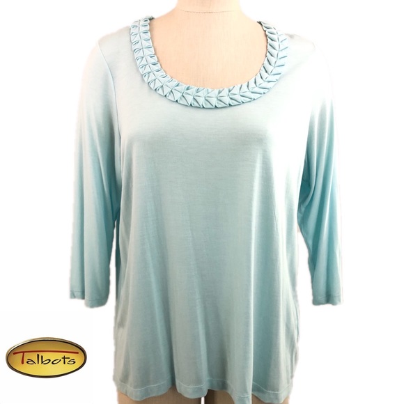 Talbots Top Rayon Blue Scoop neck 2X Petite 3/4 sleeves - Picture 1 of 10